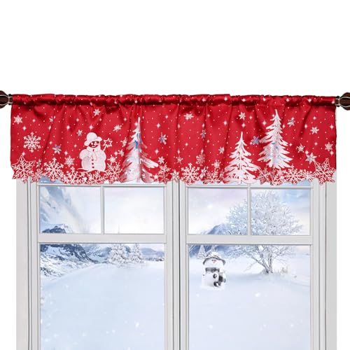 Grelucgo Embroidered Snowman Rod Pocket Kitchen Window Curtains Valance 58×14 Inches for Christmas Holidays (Snowman A) - color: Snowman a