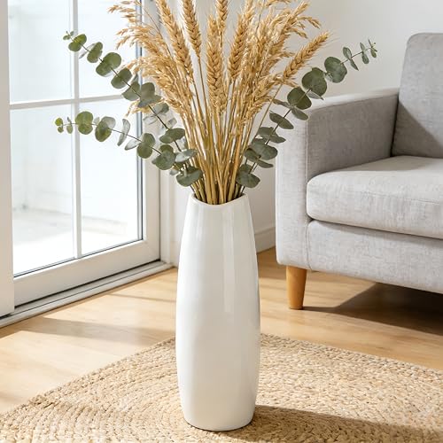 White Tall Ceramic Floor Vase, 15.7 Inch, Oval Design - color: Shape 1, size: 16 Inch