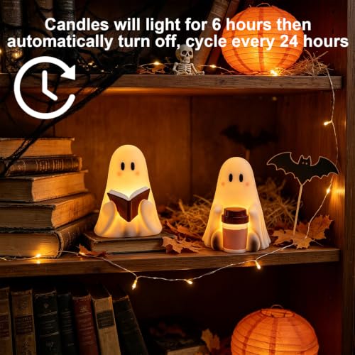 Wondise Cute Ghost Halloween Flameless Candles with 6hrs Timer - color: 3-Ghost