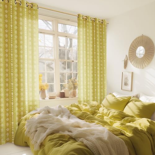 Mustard Yellow Boho Curtains, Retro Pattern Mid Century Modern Curtains for Bedroom Living Room Kitchen 63 Inch Length - color: Mustard Yellow ( in the Sunlight ), size: 52"W x 63"L (Pack of 2)