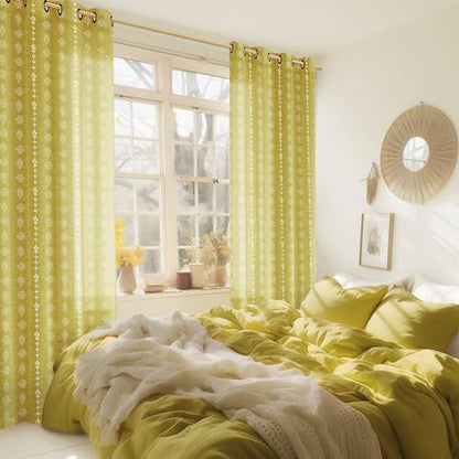 Mustard Yellow Boho Curtains, Retro Pattern Mid Century Modern Curtains for Bedroom Living Room Kitchen 63 Inch Length - color: Mustard Yellow ( in the Sunlight ), size: 52"W x 63"L (Pack of 2)