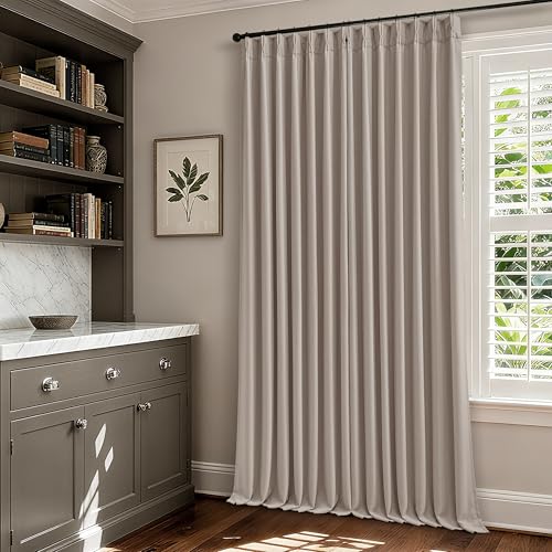 TWODRAPES 108 Inch Pinch Pleat Greyish Beige Room Darkening Curtains - color: Burlywood Birch, size: 40"W x 108"L (Pack of 2)
