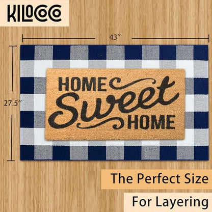 KILOCOCO Buffalo Plaid Checkered Rug 27.5x43 in Blue White Front Door Rug - color: Blue and White, size: 2'4" x 3'7" (Rectangular)