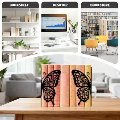 Peacoblue 5.5"x4.3"x8.3" Metal Bookends, Heavy Duty Book Ends for Shelves - style: Butterfly