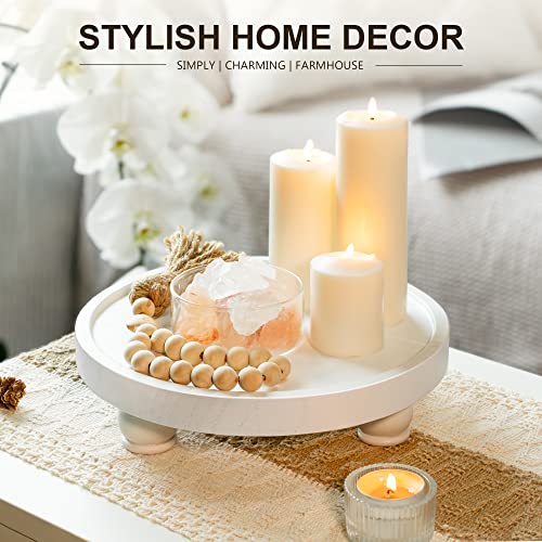 EOSAHR Wood Display Riser: Pedestal Stand for Bathroom Boho Decor, White - color: White