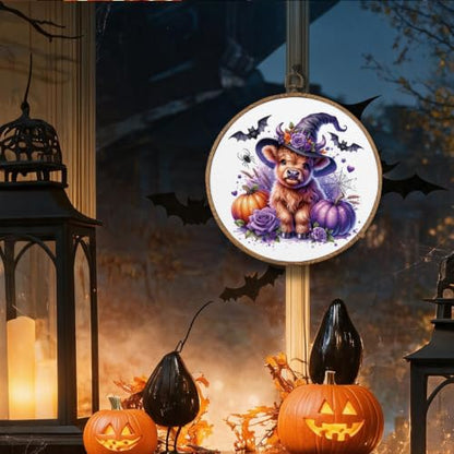 Halloween Highland Cow Round Wall Art, Halloween Pictures Wall Decor - color: Highland Cow-1