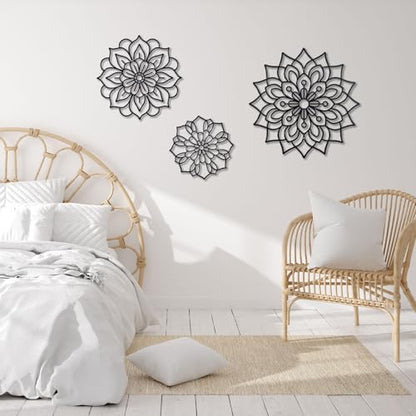 OYEFLY 3 Pieces Metal Flowers Wall Decoration,Flower Art Wall Decor Farmhouse Wall Decor (Black style2)