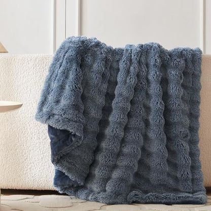 COOVA Soft Bubble Faux Fur Throw Blanket, 60"x80", Cationic Dark Blue - color: Cationic Dark Blue, size: 60“x80”