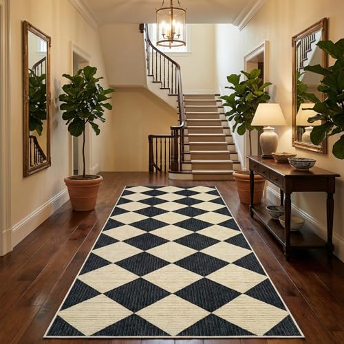 GarveeHome Checkered Rug Runners 2.5x8 Non Slip Kitchen Runner for Hallway - color: Dark/Coffee, size: 2'6" x 10' (Rectangular)