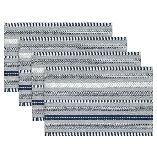 Artoid Mode Dark Blue Woven Braided Stripe Placemats Set of 4-12x18 Inch - color: Dark Blue, size: 12" x 18", 4 Pcs
