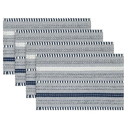 Artoid Mode Dark Blue Woven Braided Stripe Placemats Set of 4-12x18 Inch - color: Dark Blue, size: 12" x 18", 4 Pcs