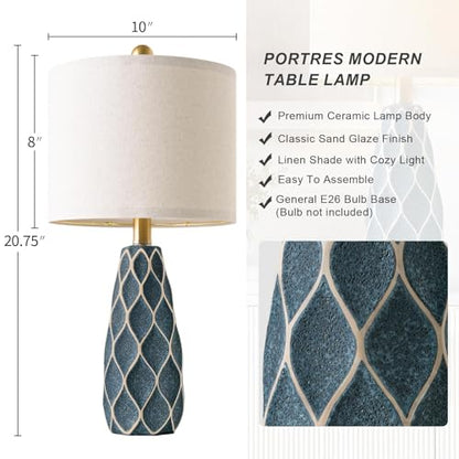 Small Table Lamps Set of 2 for Living Room, 20.25" Blue Bedside Boho Lamps - color: Blue, size: Small - 20.75''