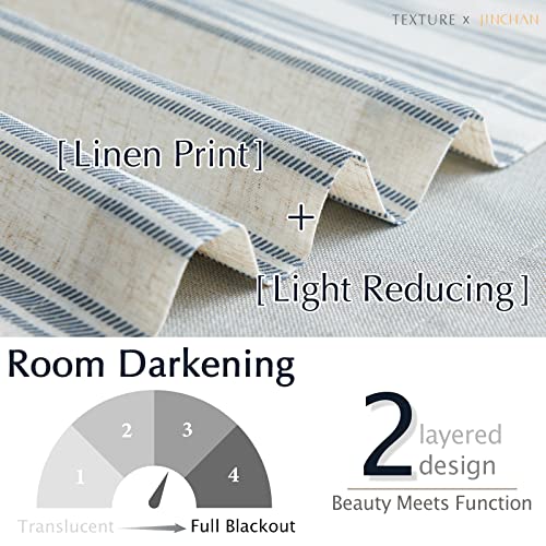 jinchan Striped Linen Valance 18 Inch Farmhouse 1 Panel Blue on Beige - color: Striped Blue on Beige, size: 50"W x 18"L (Pack of 1)