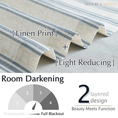 jinchan Striped Linen Valance 18 Inch Farmhouse 1 Panel Blue on Beige - color: Striped Blue on Beige, size: 50"W x 18"L (Pack of 1)