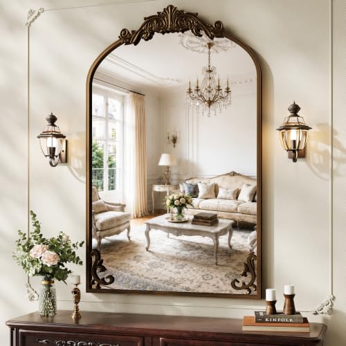 Koonmi Vintage Wall Mirror, 38“x26” Arched Antique Mirror