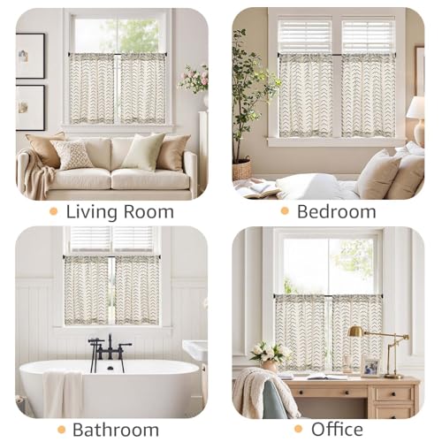 jinchan Black Boho Linen Kitchen Tier Curtains 24 Inch Rod Pocket 2 Panels - color: Arrow | Black on Linen, size: 26"W x 24"L (Pack of 2)