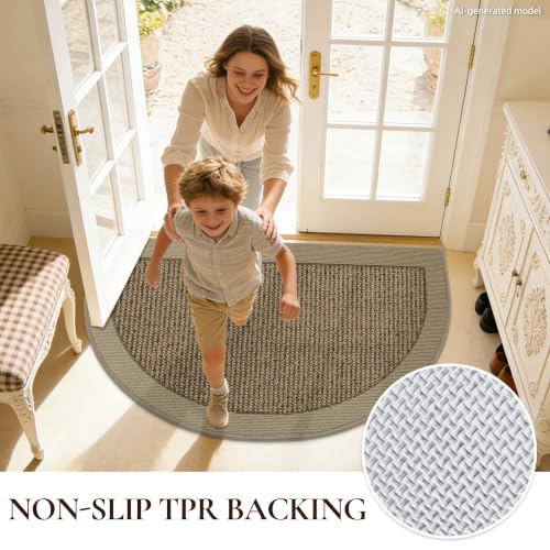 Dirt Trapper Door Mats 17" x 30", Non-Slip & Washable, Beige - color: Beige, size: 17" X 30" (Semicircular)