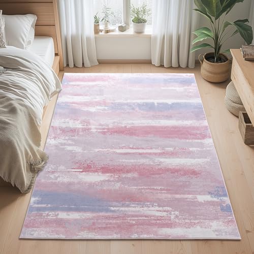 Entryway Rug 3x5 Bedroom Area Rugs: Modern Abstract Throw Rug - color: Pink, size: 3' x 5' (Rectangular)