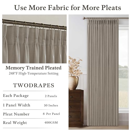 90 Inch Linen Pinch Pleat Semi Sheer Curtains Brown Burlywood Birch 50x90 - color: Burlywood Birch, size: 50"W x 90"L (Pack of 2)