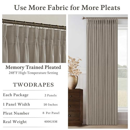 Pinch Pleated Taupe Linen Semi Sheer Curtains 84 Inches Long 2 Panels Set - color: Burlywood Birch, size: 50"W x 84"L (Pack of 2)