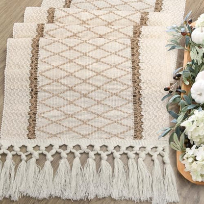yuboo Boho Fall 48 Inch Table Runner, Rustic Farmhouse Dresser Runners - color: Beige&cream, size: 48 inch