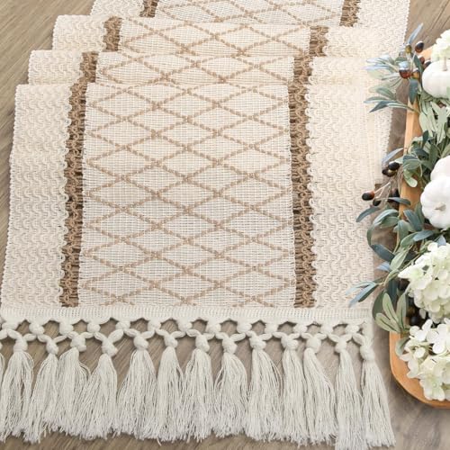 yuboo Boho Fall 48 Inch Table Runner, Rustic Farmhouse Dresser Runners - color: Beige&cream, size: 48 inch