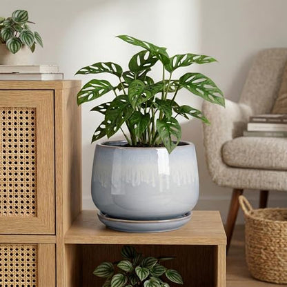 9 Inch Ceramic Pots for Plants, Indoor Plant Pots, Grey-White - size: 9 Inch, style: Grey-white