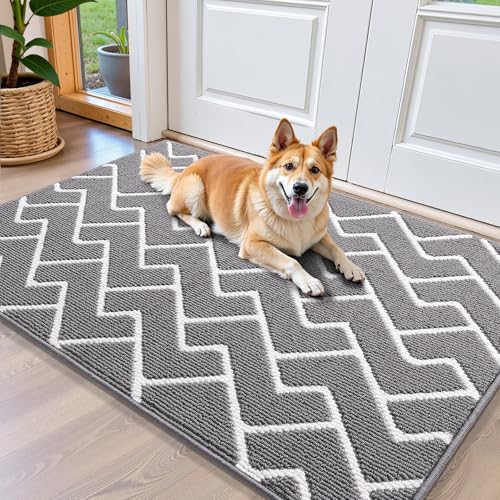 OLANLY Front Door Mat 40x32, Low-Profile Easy Clean Doormat, Grey - color: Grey, size: 40" X 32"