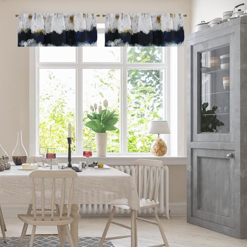 Emvency Valances for Windows, 2 Pack, 52x18 Inch, Gold Navy - color: Abstract Painting Blue, size: 52"W x 18"L (Pack of 2)