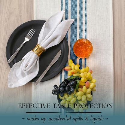 Native Fab Teal Table Runner 108 Inches Long - Boho Stripe Table Covers with Fringes - 100% Cotton, Tight Weave, Nonslip Tablerunner for Dining, Dresser, Wedding, Events - Teal Green (14x108 inches) - color: Green White, size: 14x108