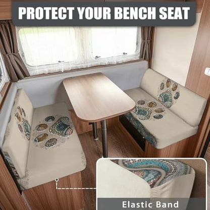 RV Dinette Cushion Covers Boho Mandala 2 Pcs Dog Paw Camper Cushion Slipcover Stretch Sofa Furniture Protector Include1 Backrest Cover and 1 Bench Cover - color: Boho Mandala Dog Paw