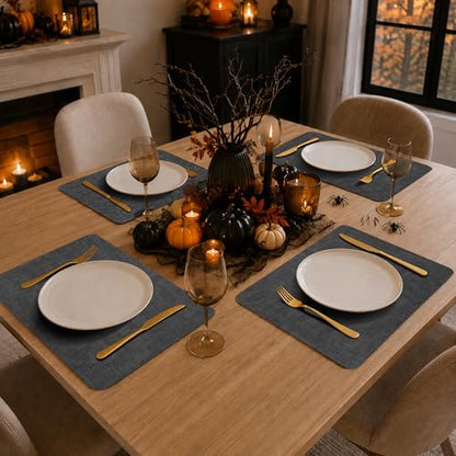 Maxpearl Faux Leather Placemats Set of 6, Easy to Clean, Dark Grey - color: Dark Grey
