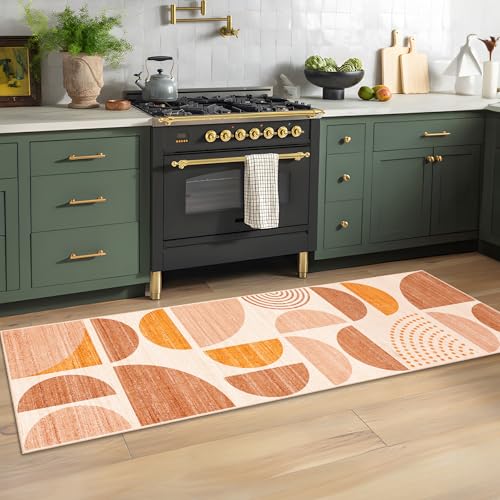 MUJOO Boho Runner Rug Washable,2x6 Area Rugs Non Slip Modern Abstract - color: Orage and Beige, size: 2' x 6' (Rectangular)