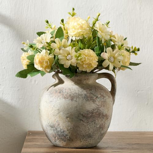PORCER Antique Terracotta Vase with Handle, 5.6 Inch Farmhouse Ceramic Vase Boho Decor Decorative Vase, Rustic Vase for Home Decor, Living Room, Table, Wedding - Distressed Design, Gray - color: Gray- 5.6"