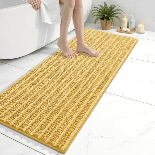 Arotive Bathroom Rugs Mat 47x17, Soft Absorbent Chenille Shaggy Bath Mat - color: Yellow, size: 47" X 17"