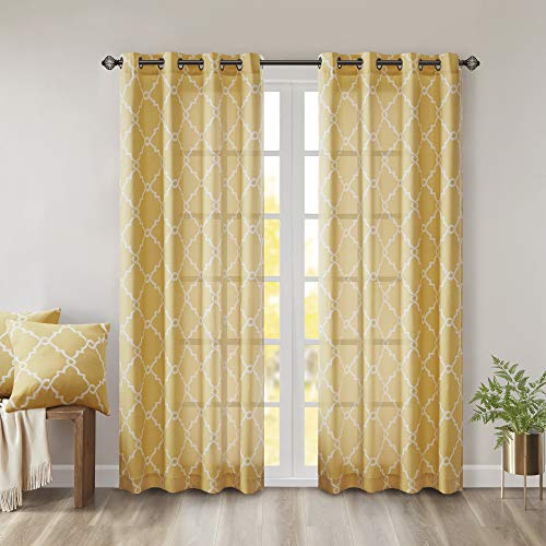 Madison Park Fretwork Print Window Curtain 1 Panel, 50x63 Yellow/White - color: Yellow/White, size: 50"W x 63"L (Pack of 1)
