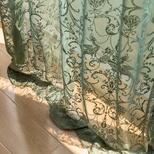 TUDECO Olive Green Lace Curtains 63 Inch Length, Sheer Ruffle 2 Panels - color: Olive Green, size: 59"W x 63"L (Pack of 2)