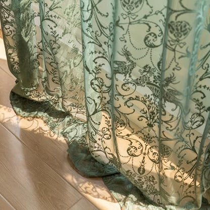 TUDECO Olive Green Lace Curtains 63 Inch Length, Sheer Ruffle 2 Panels - color: Olive Green, size: 59"W x 63"L (Pack of 2)