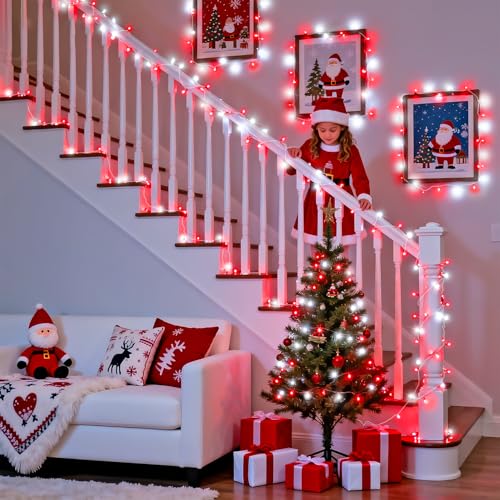 JMEXSUSS 2 Pack 100 LED Red and White Christmas Lights Outdoor, Each 33FT - color: Red White, size: 200 LED