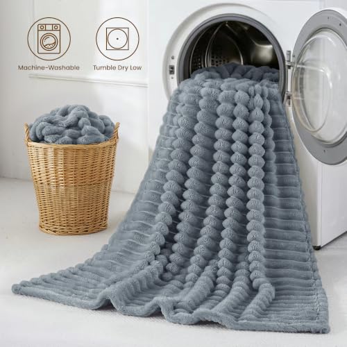 Taliska Ribbed Fleece Throw Blanket for Bed, Grey, 90"x90" - color: Grey, size: Throw(90"x90")