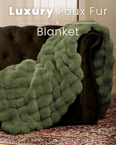 Ultra Soft Cozy Faux Fur Throw Blanket, Fuzzy Plush Thick Bubble Blanket, Oversize Luxury Fluffy Blanket for Couch, Bed, and Living Room, 60x80 Inches, Green - color: Green, size: Twin(60" X 80")