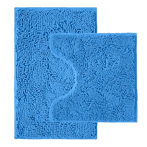 Bathroom Rugs Sets 2 Piece,Super Absorbent Chenille Bath Mats and U-Shaped Toilet Rug,Strong PVC Non Slip Backing,Microfiber Washable Dry Quickly Bath Mats for Bathroom(20"x32"+20"x20"U, Calm Blue) - color: Calm Blue