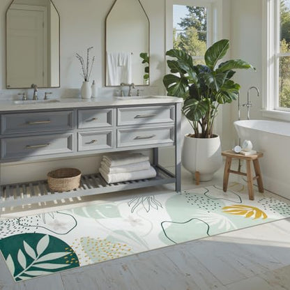 Lahome Green Runner Rugs for Hallway 2x10, Extra Long Washable Non-Slip Kitchen Rug Lightweight Stair Carpet Runner, Boho Botanical Print Soft Entrance Bath Laundry Living Room 2' x 10' - color: Green, size: 2' x 10' Runner