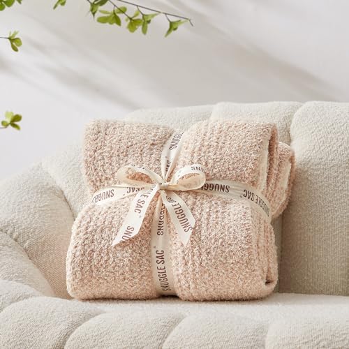 Snuggle Sac Super Soft & Reversible Heather Beige Throw - Oversized Cozy Knit Blanket for Bed, Sofa, Living Room, Twin Size (60x80 Inches) - color: Heather Beige, size: Twin (60"x80")