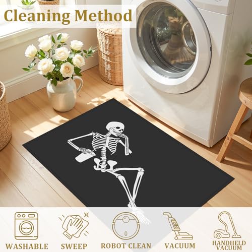 Black Skull Bath Mat Rug, Skeleton Door Mat Doormat Entrance Non-Slip Bathroom Rugs for Entryway Bathroom Kitchen 17 x 30 Inch - color: Black Skull