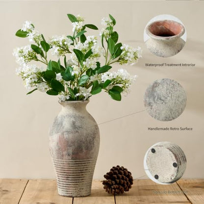 LUKA Ceramic Rustic Flower Vase Home Decor-11 inches Large Tall Retro Vases - color: Terracotta-11inches
