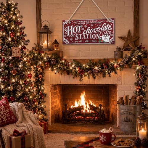 Marsui Christmas Wood Hanging Sign with Jute Rope, Hot Chocolate Station - style: Hot Chocolate Station