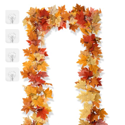 2Pcs 13FT Fall Maple Leaf Garland for Thanksgiving Decor - color: 2 Pc Fall Leaf Garland, size: Fall Garland