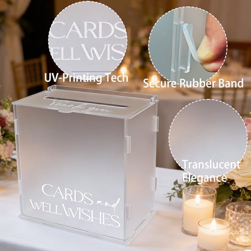 Frosted Acrylic Wedding Card Box, Elegant Matte Gift Card Holder with Slot for Cash Gifts Envelopes, Decorative Table Decor for Wedding Reception Birthday Baby Shower & Graduation Party - style: Frosted