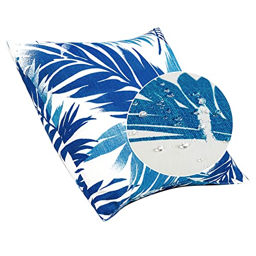 JMGBird Outdoor Pillows Waterproof Outdoor Pillow Covers with Inserts - color: Blue Palm Leaves